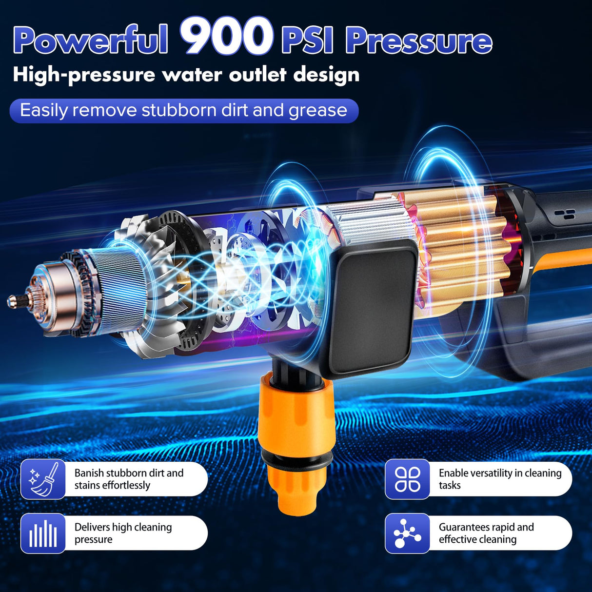 Upgrade 900PSI Cordless High Pressure Washer Gun, 15000mAh Battery Powered Pressure Washer with 6-in-1 Adjustable Nozzle, Portable Handheld Power Washer for Car, Home Cleaning & Garden Watering KlrSwp