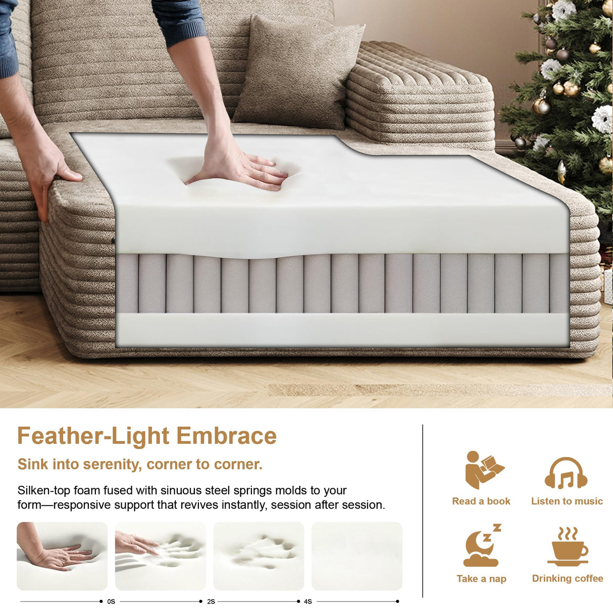 AUGOP 108" Sectional Couches for Living Room Modern Modular Sofa with L-Shape Couchs Upholstered Boneless Couch Deep Seat Sectional Couch with Chaise (Camel, Right Facing Chaise+2Seaters) AUGOP