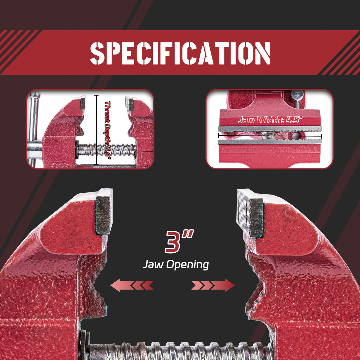 AROEDVISE Home Vise 4-1/2" Jaw Width Bench Vise with a 3 Inch Jaw Opening Home Vise for Woodworking, Drilling, Cutting Cast Iron Red AROEDVISE