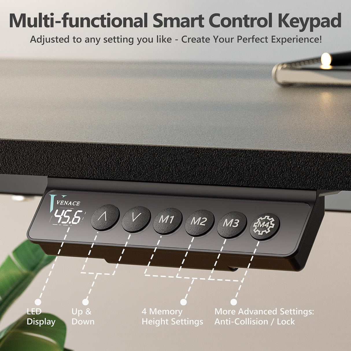 VVENACE 55 x 24 Electric Standing Desk Adjustable Height 4 Memory Preset, 4 Wheels, 2 Headphone Hook, Home Office Desk, Stand Up Sit Stand Desk Computer Table, Splice Board Black VVENACE