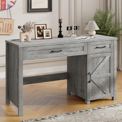 Farmhouse 47" Executive Desk, Computer Desk with Drawers and Storage Cabinet, Workstation Computer Desk for Home Office and Study.(Grey)