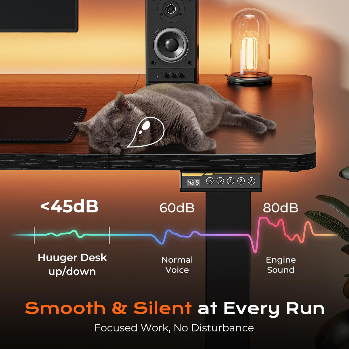 Huuger 55 x 28 Large Electric Standing Desk, Height Adjustable Computer Desk, 27.6" Deep Desktop, Stand up Gaming Office Table with 2 Hooks, 3 Preset Heights, for Home Office, Black Huuger