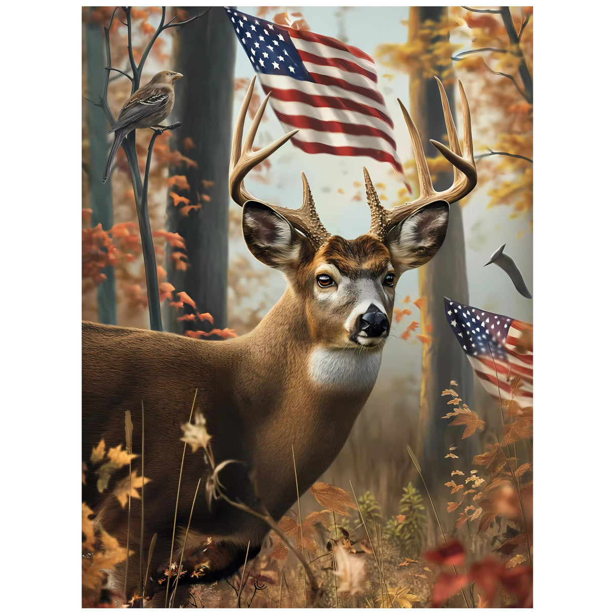 TZTTZT Diamond Art Kits for Adults, American Flag Deer Round 5D Diamond Painting Kits for Adults Beginners, Frameless Diamond Painting Craft Paint by Diamonds for Home Wall Decor 12x16 Inch TZTTZT