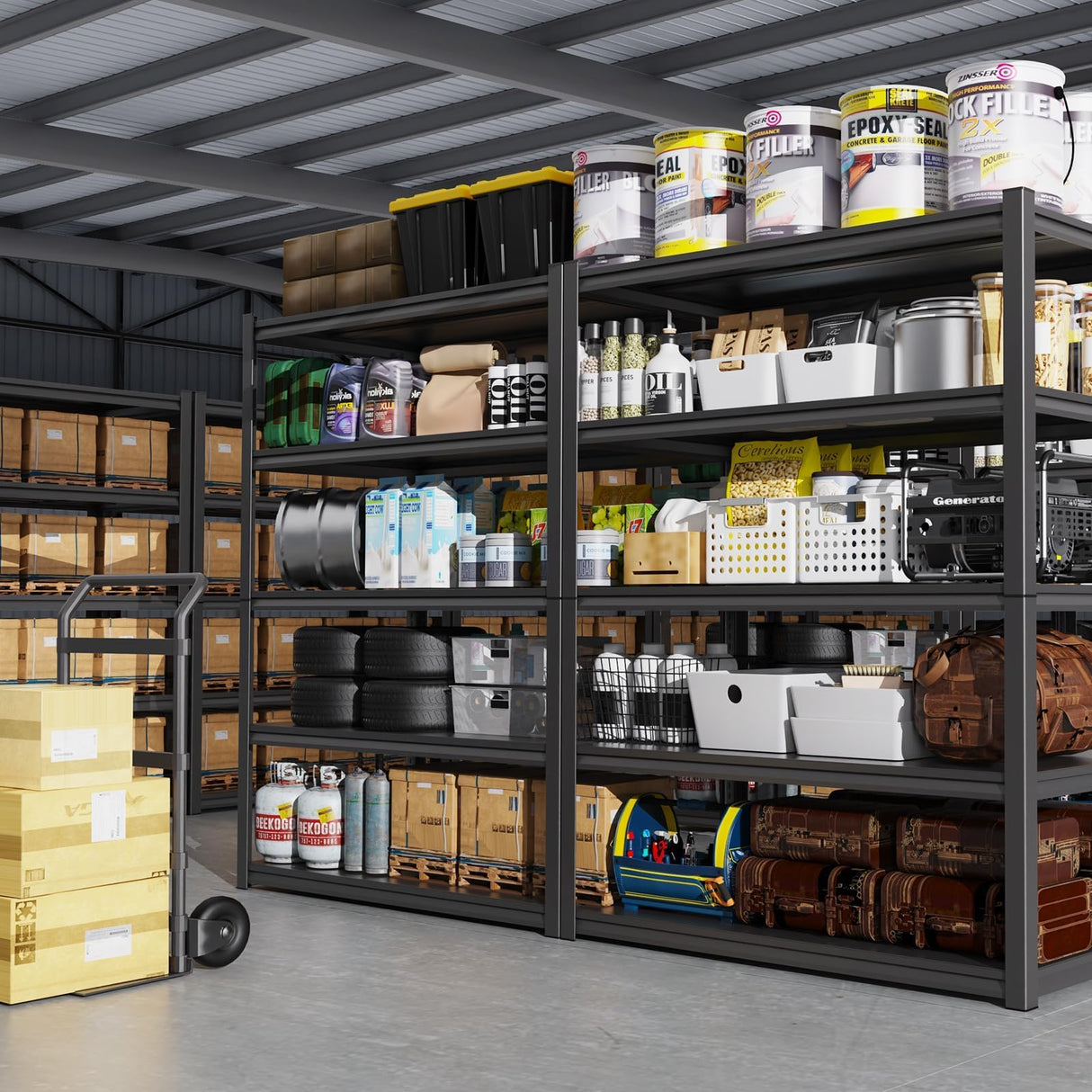 TXTDPL 3000 LBS Storage Shelves, 72" H Garage Shelving, 5-Tier Heavy Duty Shelf, Steel Shelving, Adjustable Shelving Unit, Easy to Assemble, for Garage, Warehouse, Basement Storage Shelving, Black TXTDPL