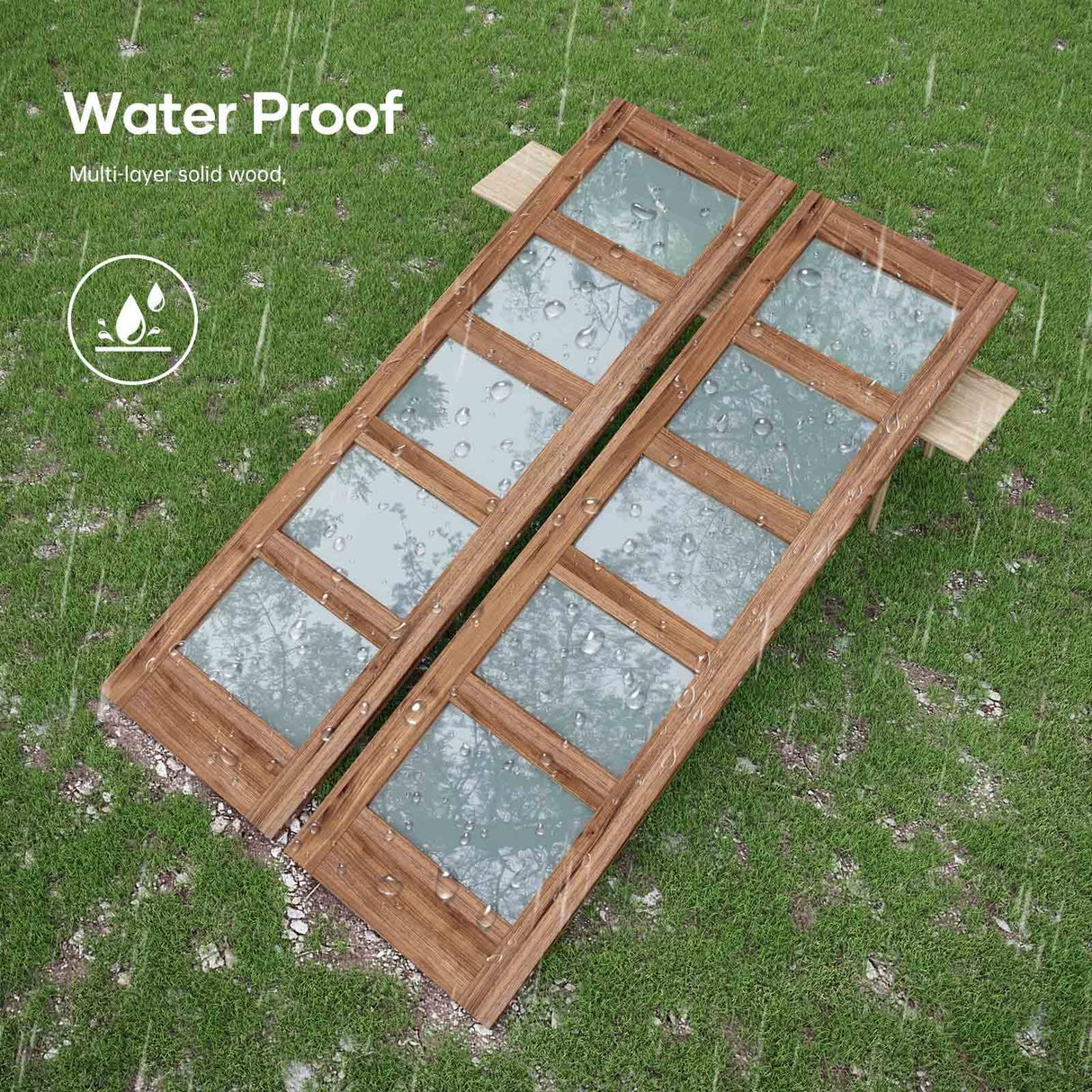 FREDBECK Double 24 x 84 inch Glass Barn Doors 48inch Barn Door with 8FT Hardware Kit & Handle Included,5-Panel Frosted Glass,LVL Wood Panel,Water-Proof PVC Surface,Pre-Drilled Holes,Need Assembly FREDBECK