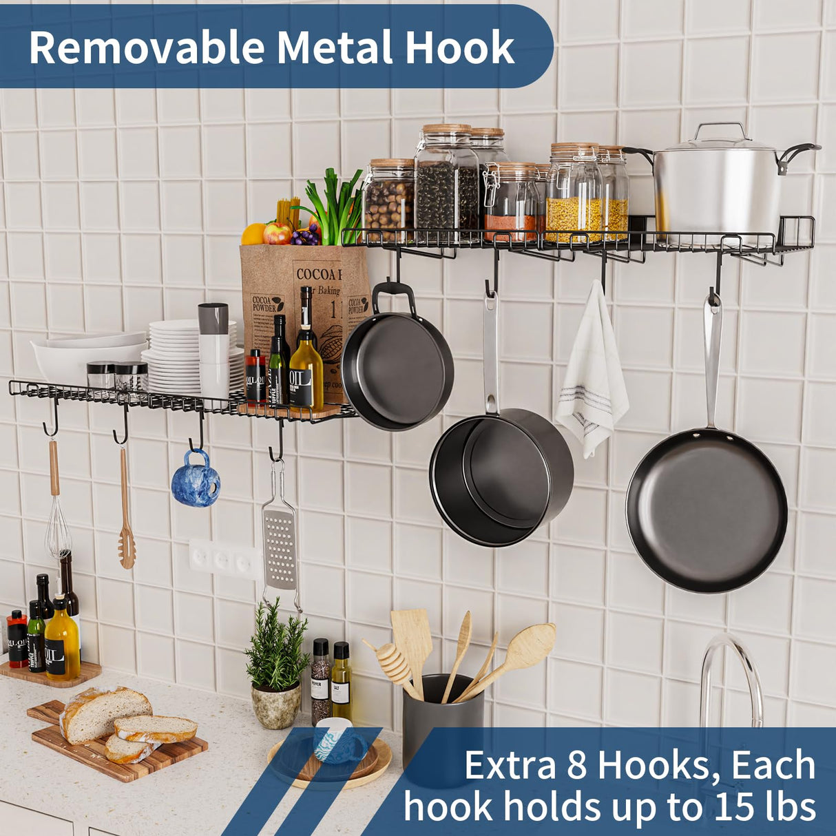 4 Pack Garage Wall Shelf, Wall Mounted Storage Shelves, Heavy Duty Metal Shelves for Room Wall, Loads 260 LBS Floating Shelves Mesh Storage Rack for Garage, Office, Basement,Wall Cabinet and Kitchen Riciakik