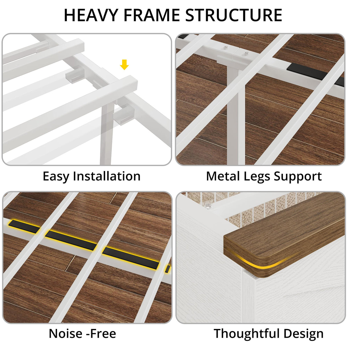 IRONCK Farmhouse Queen Size Bed Frame with LED Light and Charging Station, Wood Bed Frame with Storage Headboard and 2 Drawers, Barn Door Design, Sturdy and Noiseless, White IRONCK