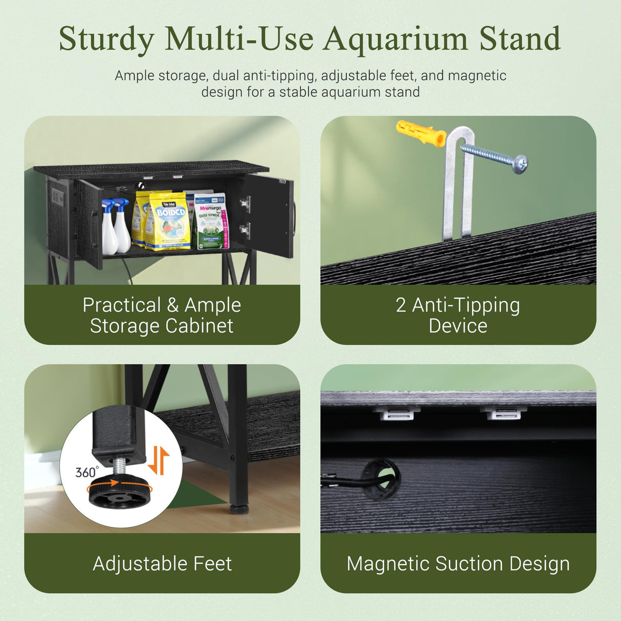 ZENY 20-29 Gallon Fish Tank Stand with Cabinet for Fish Tank Accessories Storage, Metal Double Aquarium Stand, 30.71''L x 12.6''W Tabletop, 330LBS Capacity ZENY