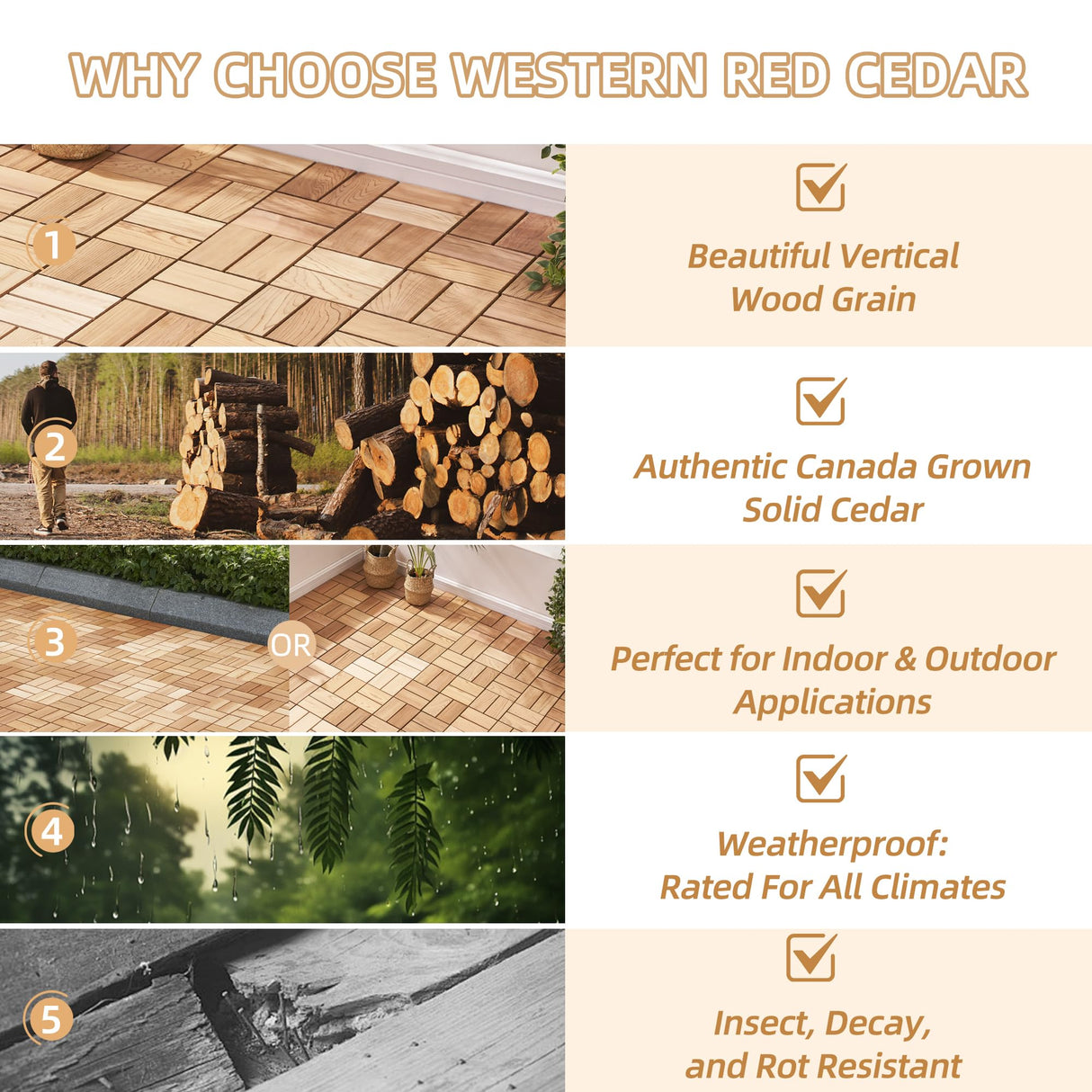 bingaai 10 Pcs Cedar Wood Interlocking Deck Tiles 12" x 12", Cedar Sauna Floor Mat Natural Finish, Wooden Floor Tiles for Balcony, Backyard, Sauna, Patio, Spa Floors, Indoor and Outdoor Use (Style B) bingaai