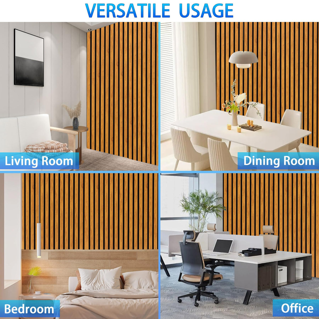 Taaizau 3D Slat Acoustic Wall Panels with Wood Finish Accent, 2 Pack Sound Absorbing Paneling for Studio, Office, Living Room, Bedroom Interior Decor (Natural Walnut, 48''L x 24''W) Taaizau