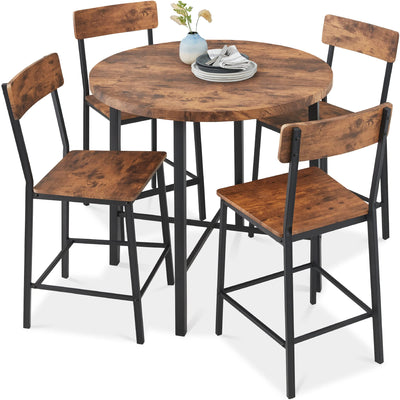 Best Choice Products 5-Piece Modern Round Counter Height Dining Set for Home Kitchen, Dining Room w/ 4 Chairs, 1.5in Thick Table - Brown