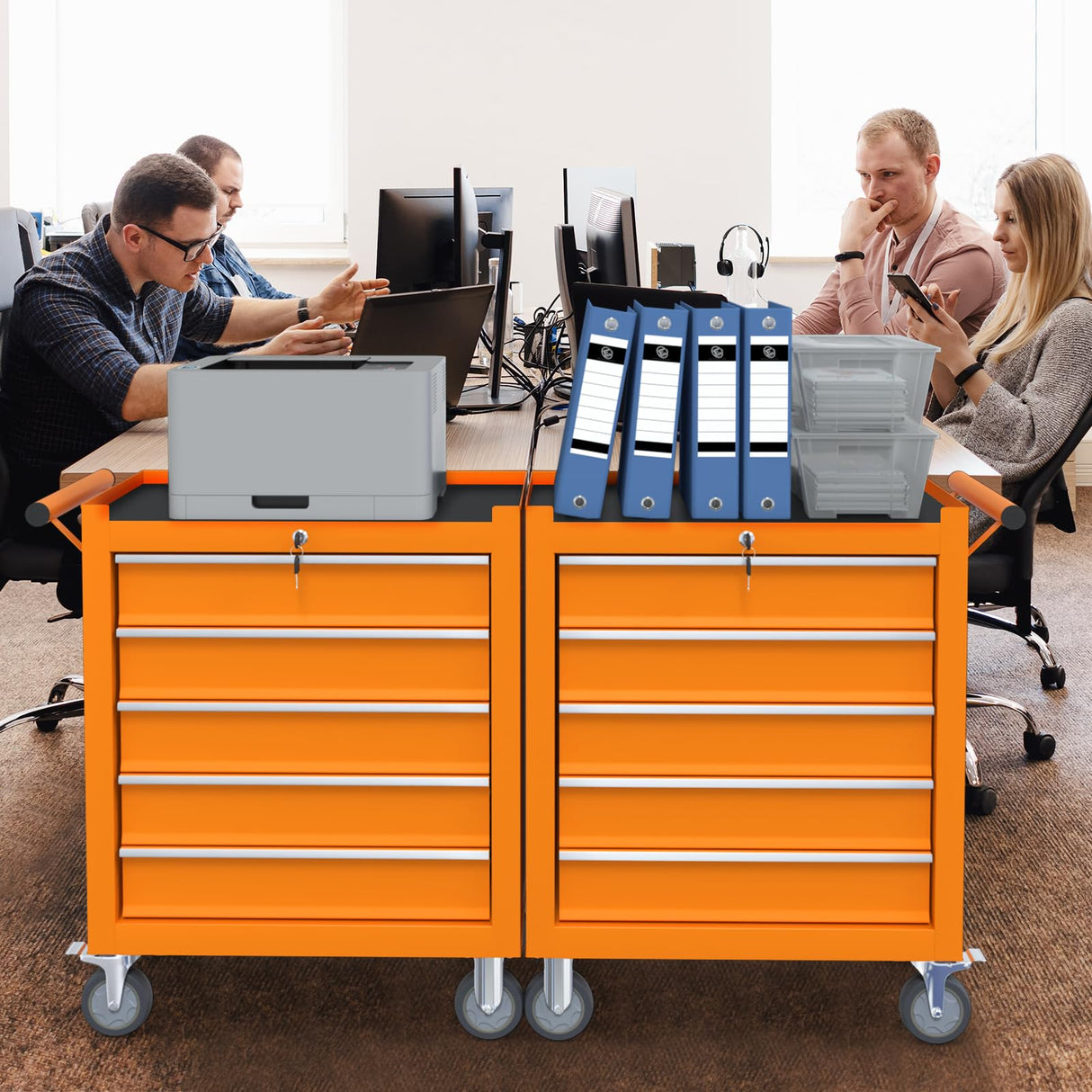 Granper 5-Drawer Tool Chest Tool Box with Wheels Movable Rolling Tool Chest High Capacity Tool Chest with Wheels Heavy Duty Tool Cabinet for Workshop, Garage, Mechanics and Repair Room(Orange) Granper