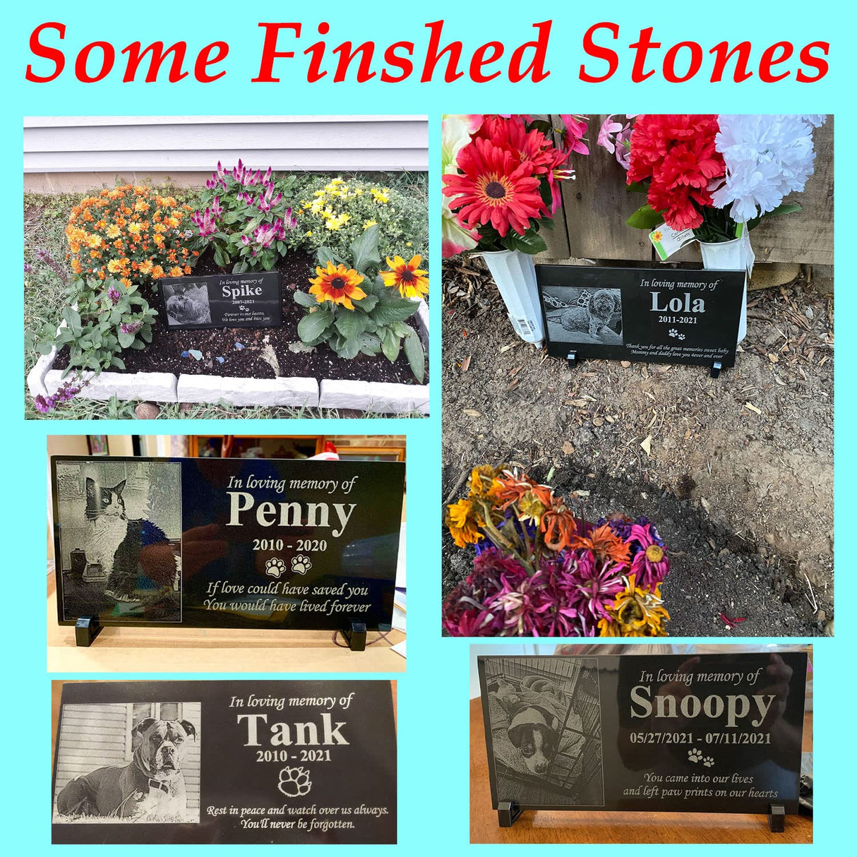 ODB Personalized Pet Memorial Stones, Black Granite Memorial Garden Stone Engraved with Photo, Gifts for Someone Who Lost a Loved One, or Pet, Dog, Cat (with Photo) ODB