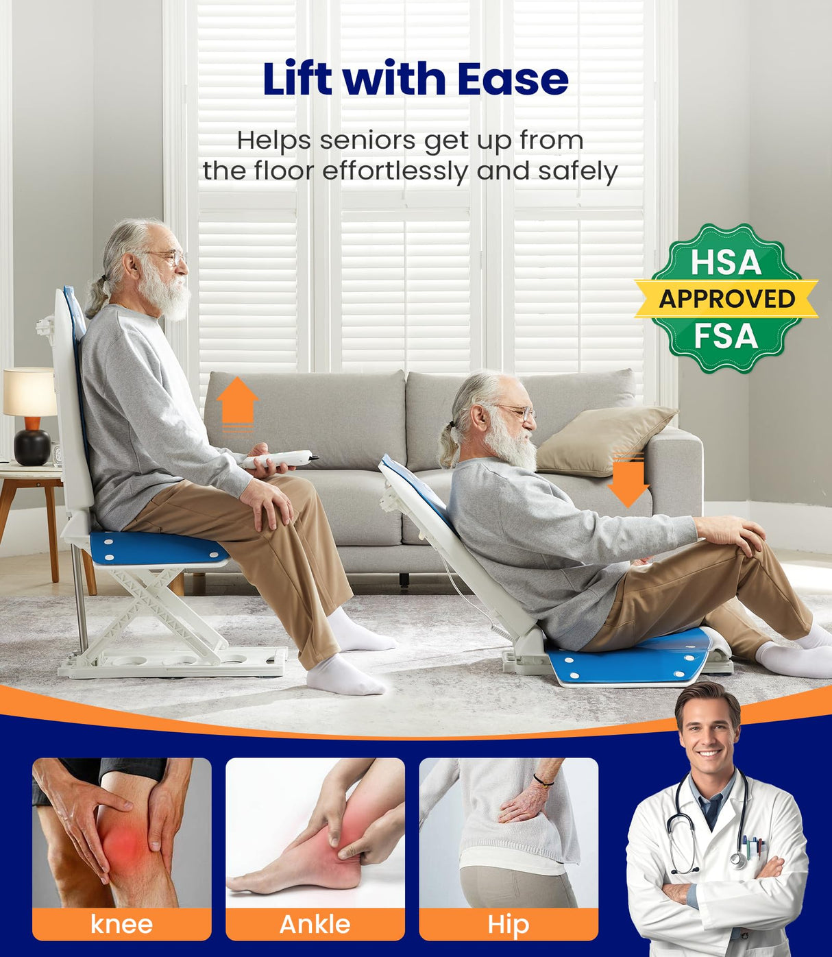 MAIDeSITe Electric Chair Lift, Get Up from Floor, Floor Lift for Elderly, Can be Raised to 20”, Help You Stand Up Again, Support Up to 300 LBS, Item Weight 30 LBS, FSA HSA Eligible, JC35M3 MAIDeSITe