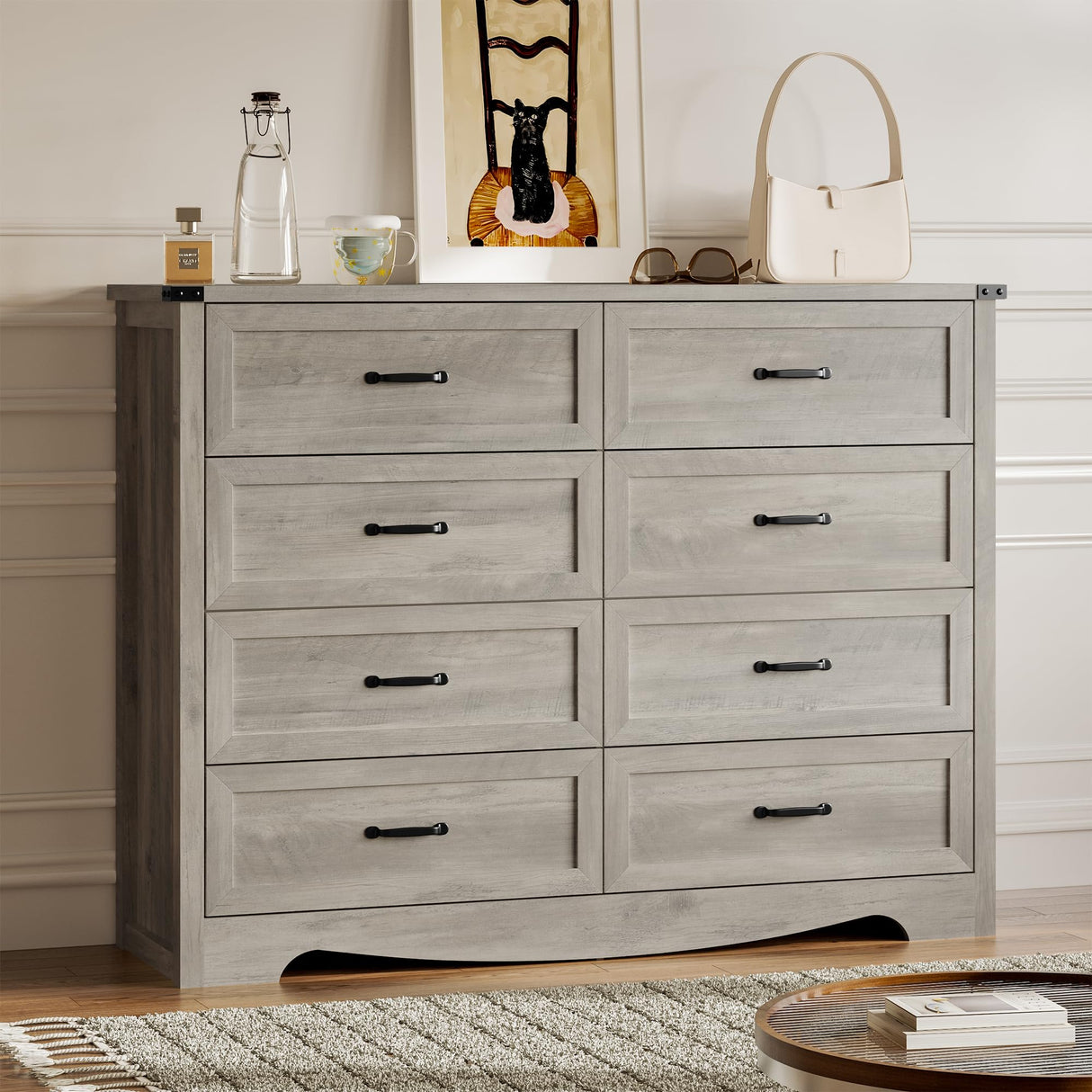 BORNOON 8-Drawer Dresser for Bedroom, Modern Wooden Chest of Drawers with Metal Handles, Anti-Tipping Design, Sturdy and Stable Storage Organizer for Living Room, Entryway, Home Office, Standard BORNOON