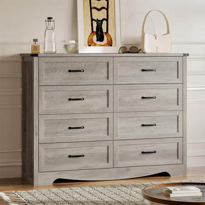 BORNOON 8-Drawer Dresser for Bedroom, Modern Wooden Chest of Drawers with Metal Handles, Anti-Tipping Design, Sturdy and Stable Storage Organizer for Living Room, Entryway, Home Office, Standard