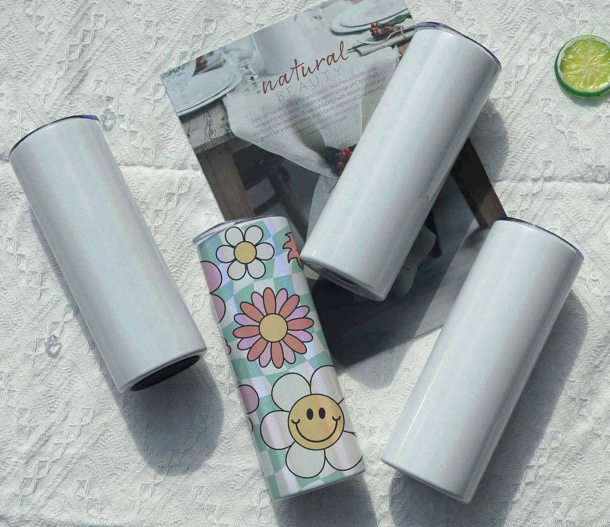 Wzaytia Glitter Sublimation Tumblers 20 Oz Skinny Straight, 8 Pack Sublimation Glitter Shimmer Tumbler Blanks, Individually Boxed Stainless Steel Glitter Tumblers, White Wzaytia