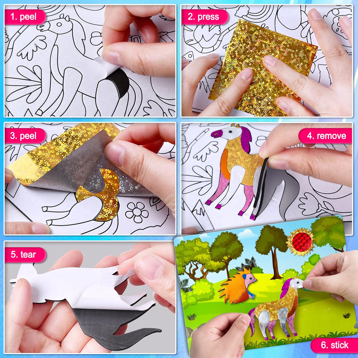 JOPSHEEN Foil Art Kit for Kids Age 4-6-8-10-12 Girls Boys, Fun Crafts Animals Foil Stickers Sheets JOPSHEEN