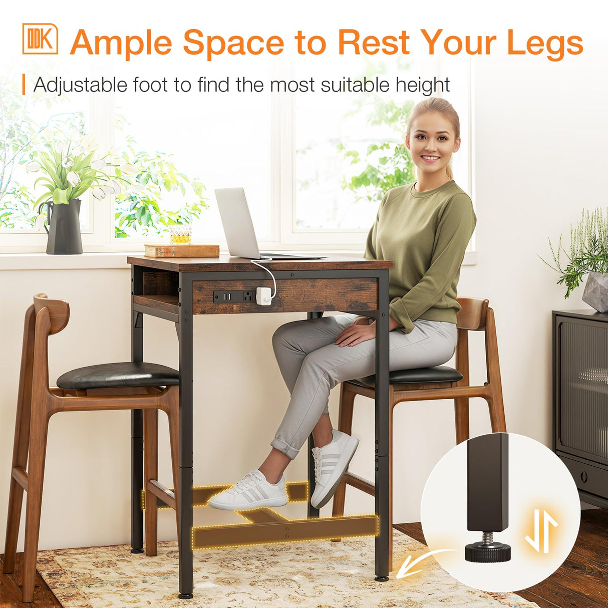 ODK 24 inch Bar Table with Power Outlets, Bar Height Pub Table, Counter Height Bar Table, High Top Kitchen & Dining Counter Tables with Sturdy Legs & Easy-to-Clean Top, Indoor use, Vintage ODK