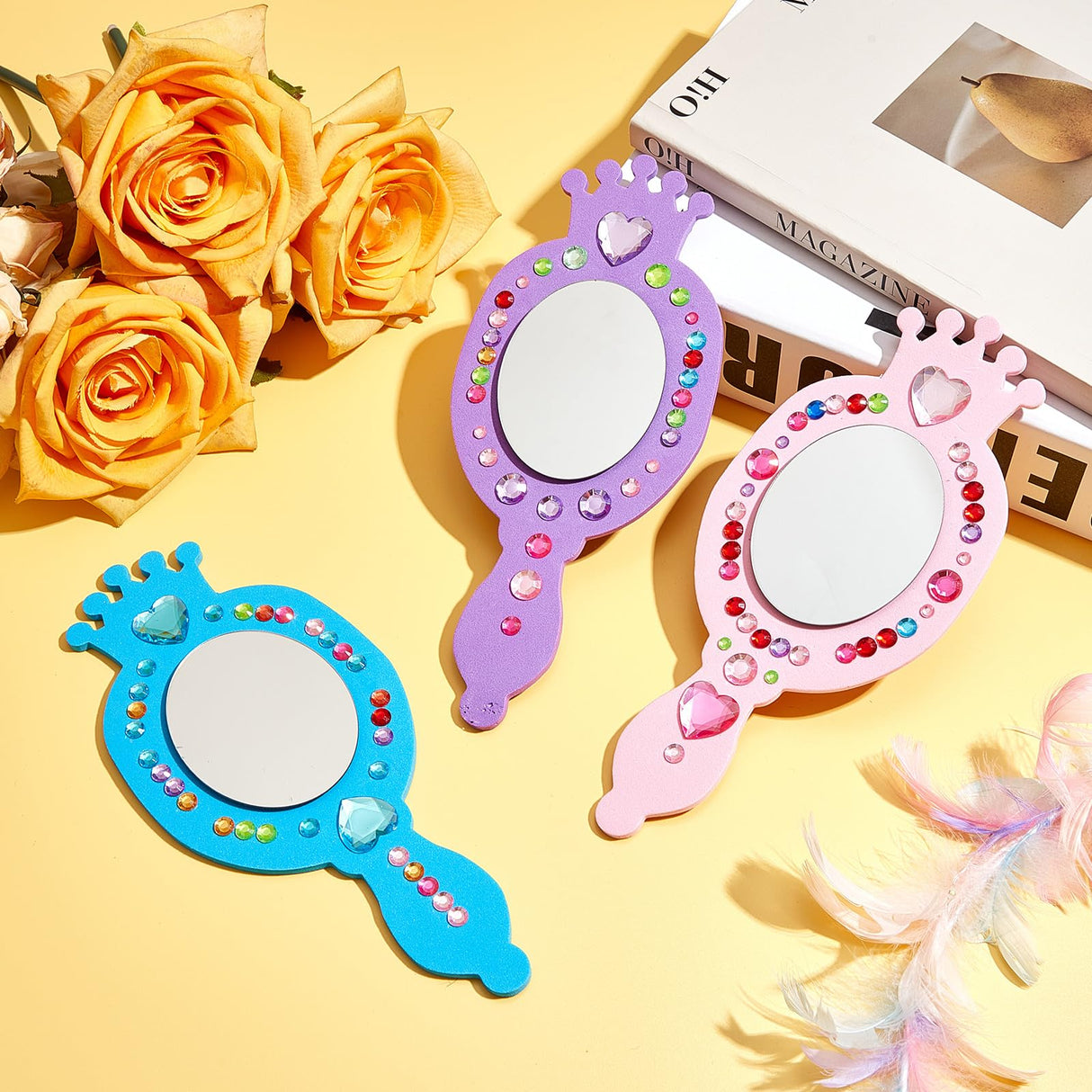 Liliful 12 Pack Princess Foam Mirror Kits Decorate Your Own Princess Mirrors Party Supplies Kids Unbreakable Toy Crafts for Girls Party Favors Birthday DIY Decorations (Pink, Purple, Blue,Cute) Liliful