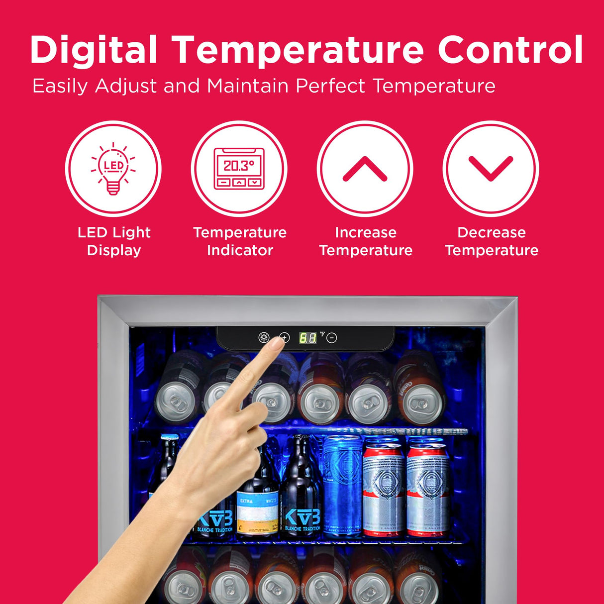 Frigidaire EFMIS9O00, Beverage Fridge Refrigerator with Glass Door, Compact Mini Fridge with Digital Temperature Control Fits 88 Cans or 25 Bottles, 74L Capacity - 19.29" D x 25" W x 17.51" H, Silver Frigidaire