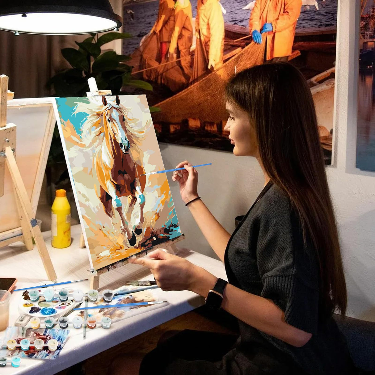 NEWENMO Horse Paint by Numbers Kit for Adults,Paint by Numbers on Canvas Unframed,DIY Oil Painting Perfect for Beginner, Craft, Hobbies and Home Wall Decor 12x16 in NEWENMO