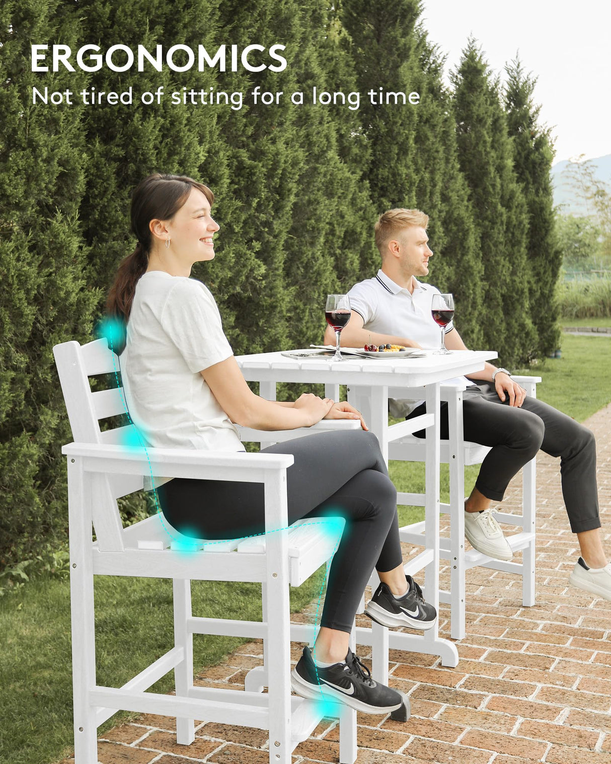 SERWALL Tall Adirondack Bar Chairs and Table 3 Pieces Set, Adirondack Bar Height Chairs Set of 2 and Bar Table, Outdoor Bar Stools Set for Bistro, Poolside, Backyard, White SERWALL