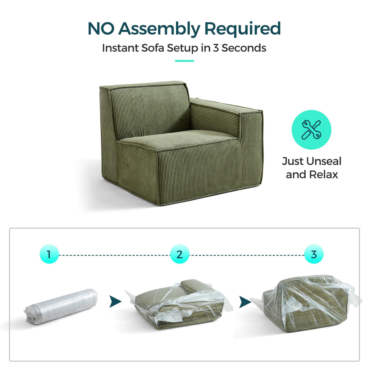 LINSY HOME Modular Sectional Sofa, 134" Boneless Couch L Shaped 4-Seat Sofa with Movable Ottoman, Corduroy Sectional Cloud Couches for Living Room, No Assembly Required, Green LINSY HOME
