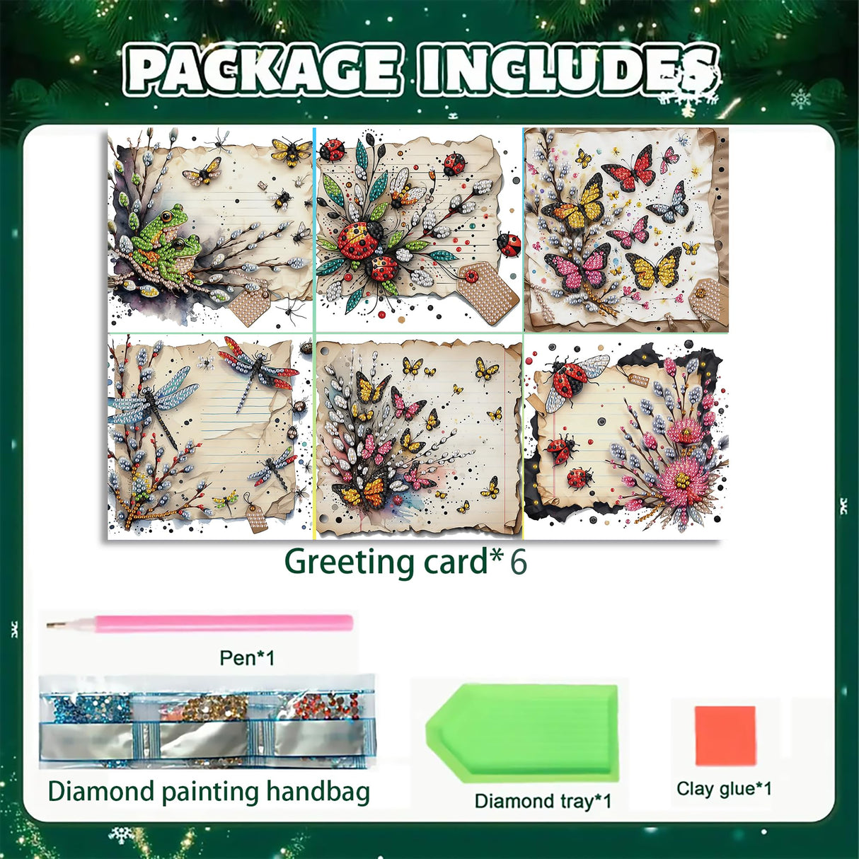 MaiYiYi 6 Pack DIY Frog Diamond Painting Greeting Cards Kit, Ladybug Diamond Art Greeting Cards, Butterfly Diamond Painting Cards for Family Friends Holiday Birthday MaiYiYi