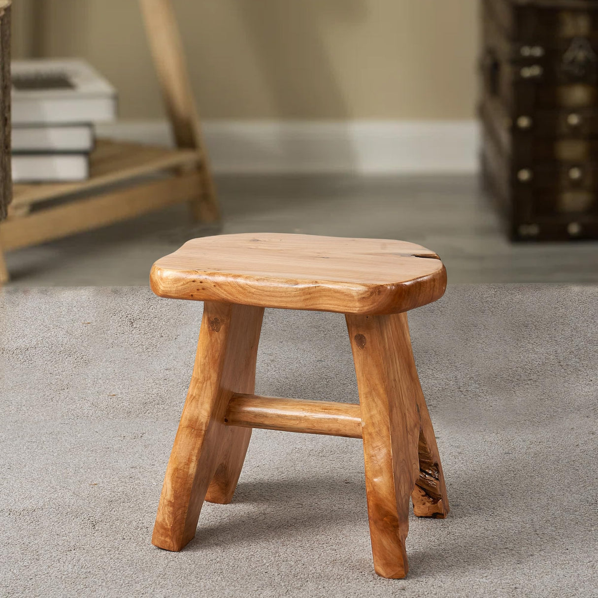 Greenage Cedar Roots Stool Naturally Shaped A-Leg, Medium, 15" x 12" x 13.8" H Wood Stump Side Table Stand Home Décor End Table Greenage