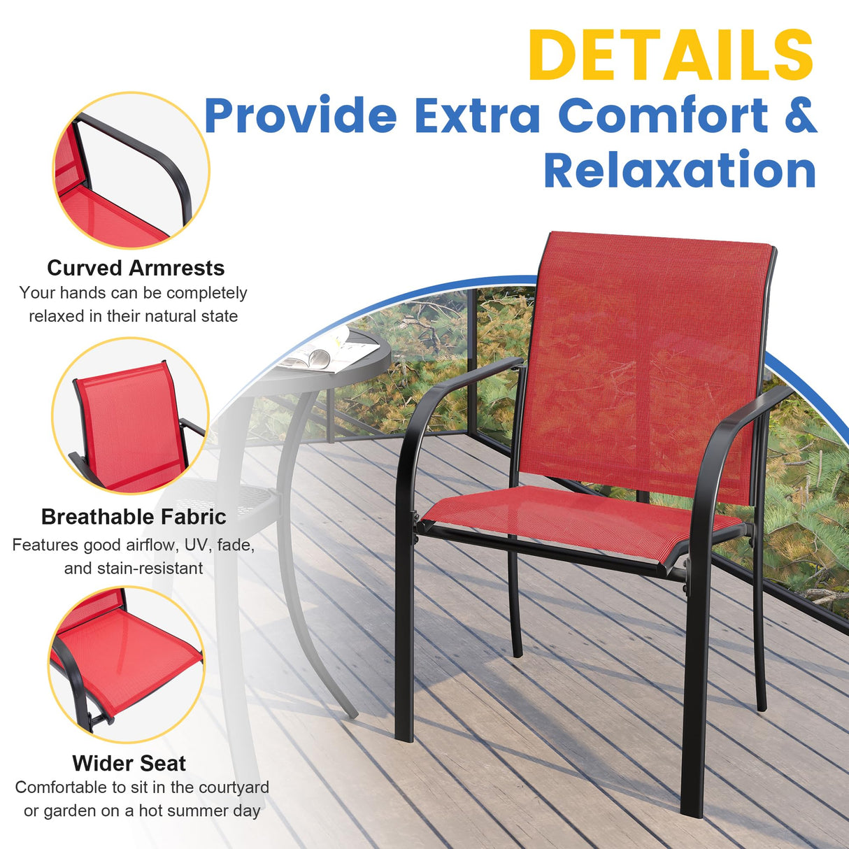 VICLLAX 11 Pieces Patio Dining Set for 10, Outdoor Furniture Set Includes 60" Round Outdoor Table and 10 Lawn Stackable Chairs, Black Tabletop and Red Fabric VICLLAX