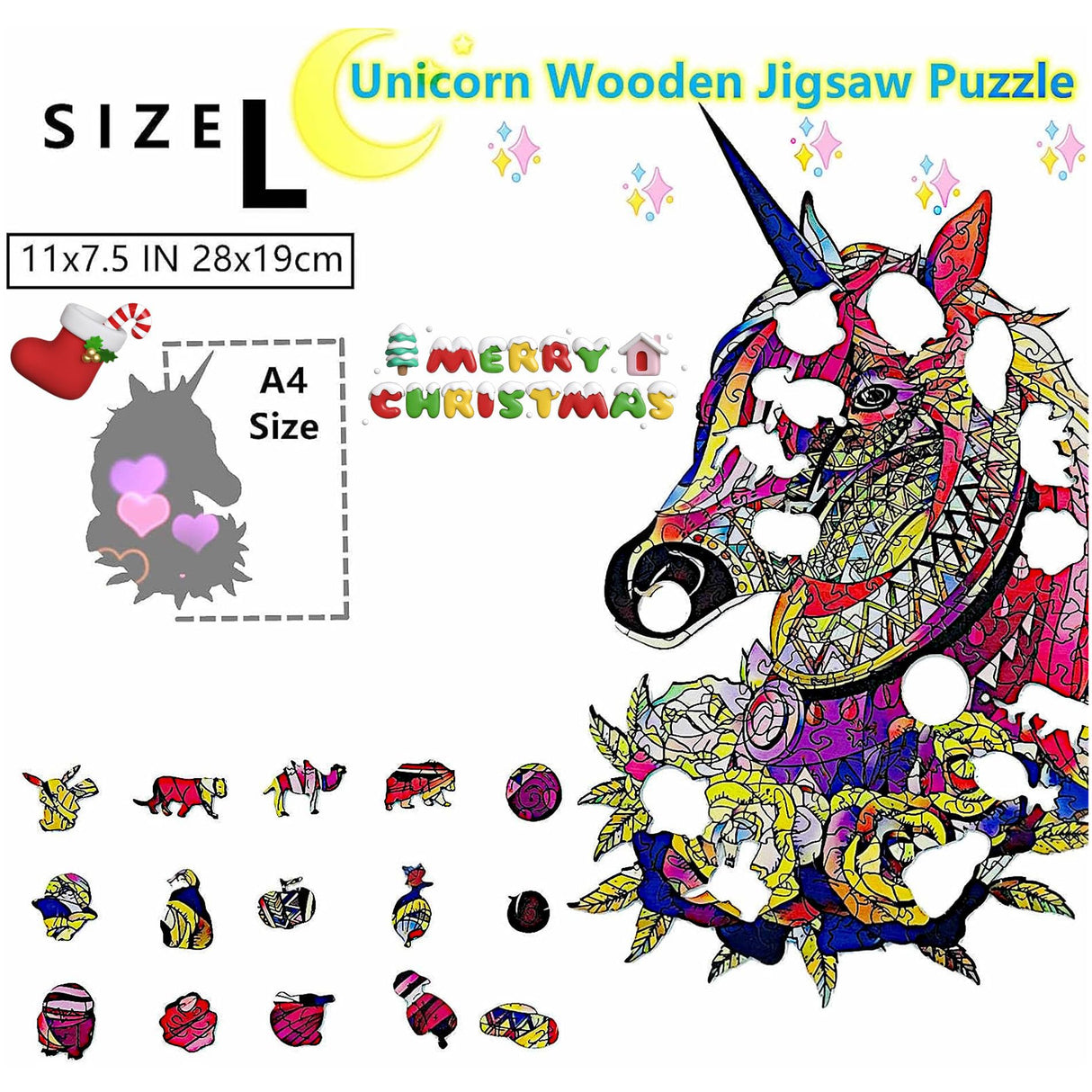 Wooden Jigsaw Puzzle for Adults,Unique Unicorn Animals Shaped Magic Jigsaw Puzzle Pieces Best Gift for Adults,Can be Used as a Cool Mouse Pad,157pcs,(11×7.5 inches) Large… TYRNDINNO