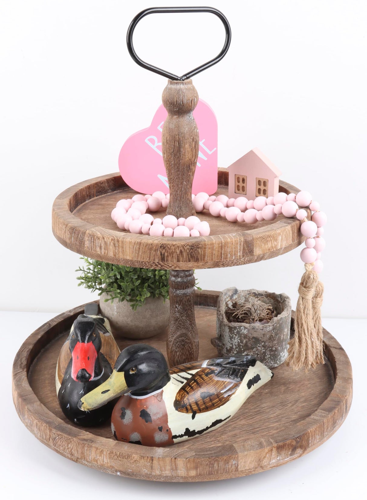 Valentine's Day Wood Bead Garland with Tassels, Farmhouse Rustic Decor Prayer Beads Boho Tassel Garland Decorative Beads for Home Decor (Pink) Yagoo