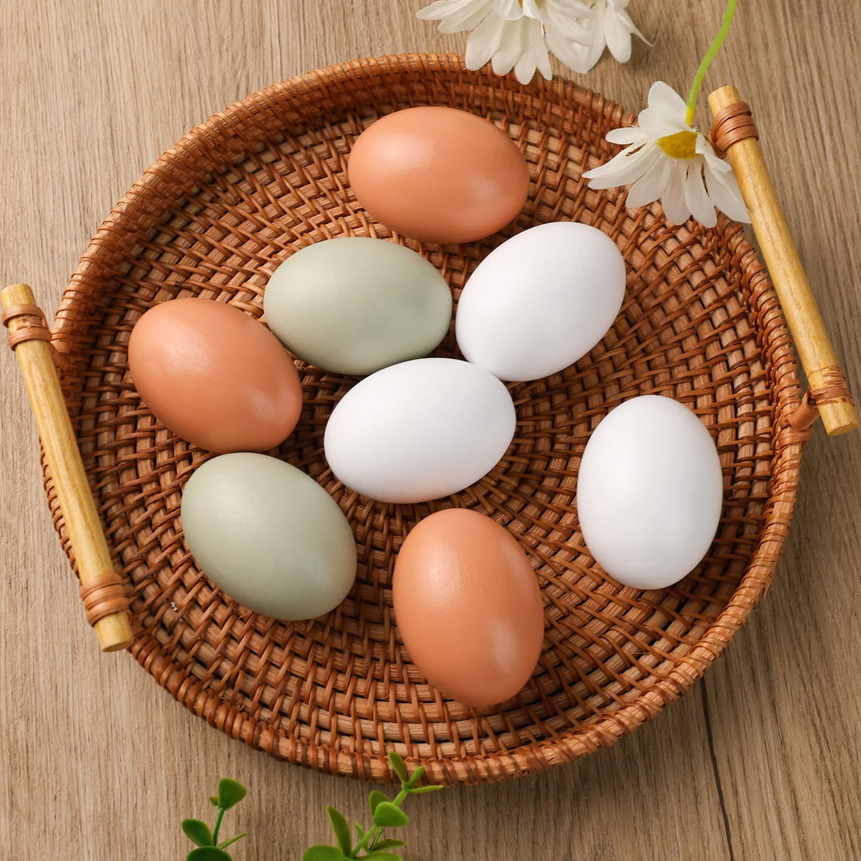 LovesTown 8PCS Wooden Fake Eggs, 3 Colors Toy Egg Wooden Egg Faux Eggs for Crafts Fake Chicken Eggs Nesting Eggs LovesTown