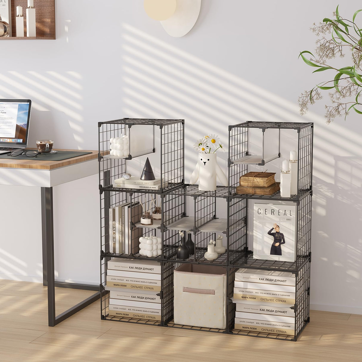 AWTATOS Wire Grid 8 Cube Closet Organizer - Stackable Storage Shelf, Metal Shelving Unit for Bedroom, Black AWTATOS