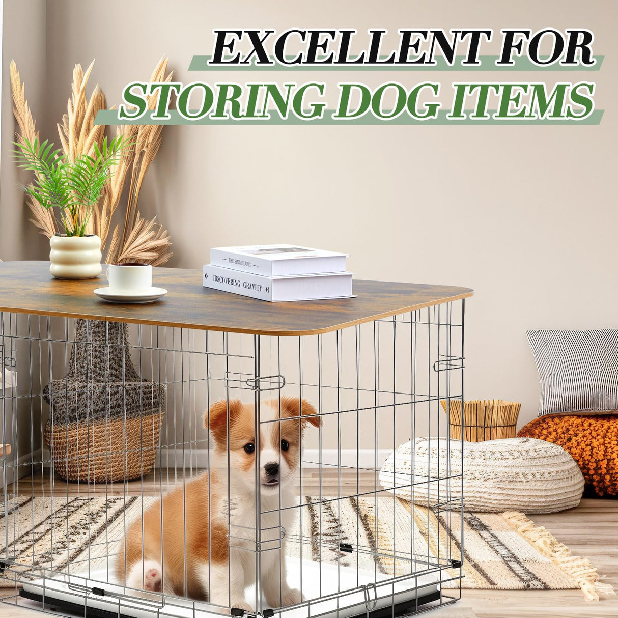 Wonderjune Dog Crate Topper Wood 42 Inch Nonslip Dog Crate Table Topper Rustic Style Crate Covers Decorative Kennel Topper for Decorative Dog Pet Crate Furniture (Dog Crate Not Include) Wonderjune