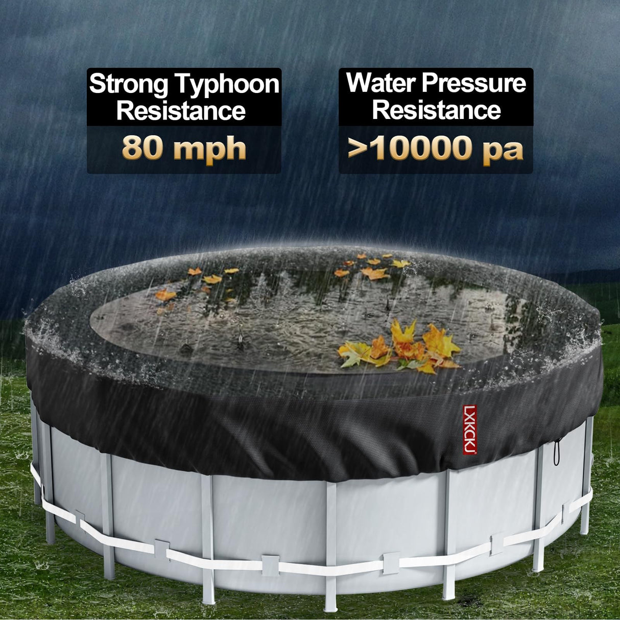 LXKCKJ 21 Ft Round Pool Cover, Winter Covers for Above Ground Pool, Winter Pool Cover Protector with Drawstring Design Increase Stability, PE Tarp Ideal for Waterproof and Dustproof (Black) LXKCKJ