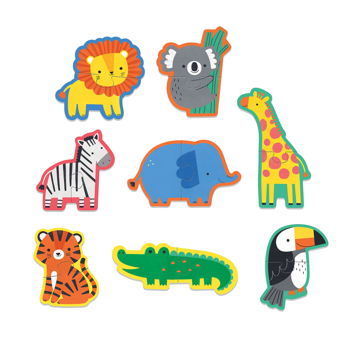 Mudpuppy Happy Animals – My First 2-Piece Puzzle Includes 8 Popular Animal Shaped Puzzles with Pattern Shape and Color Recognition for Children Ages 2-4 Mudpuppy