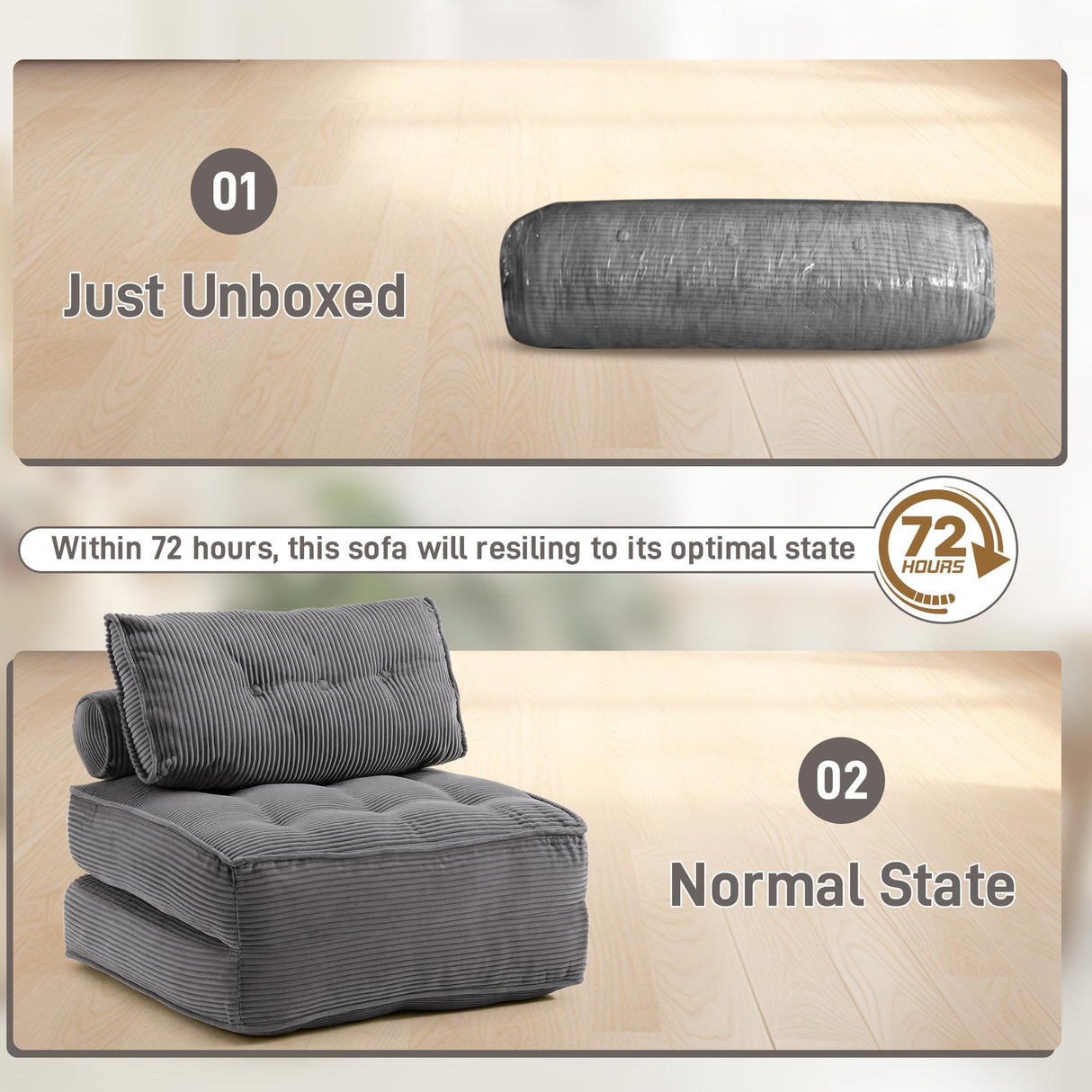 VIKAYAMICS Folding Sofa Bed Convertible Sleeper Chair 33" with Pillow Futon Boneless Couch with Back Support Small Couch for Living Room(Grey Single) VIKAYAMICS