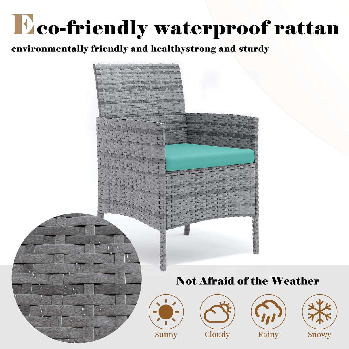 VONZOY Patio Furniture Set 4 Pieces Small, Belcony Furniture Outdoor Wicker Patio Conversation Set for Backyard,Porch, Deck,Garden,Poolside and Balcony (Turquoise) VONZOY