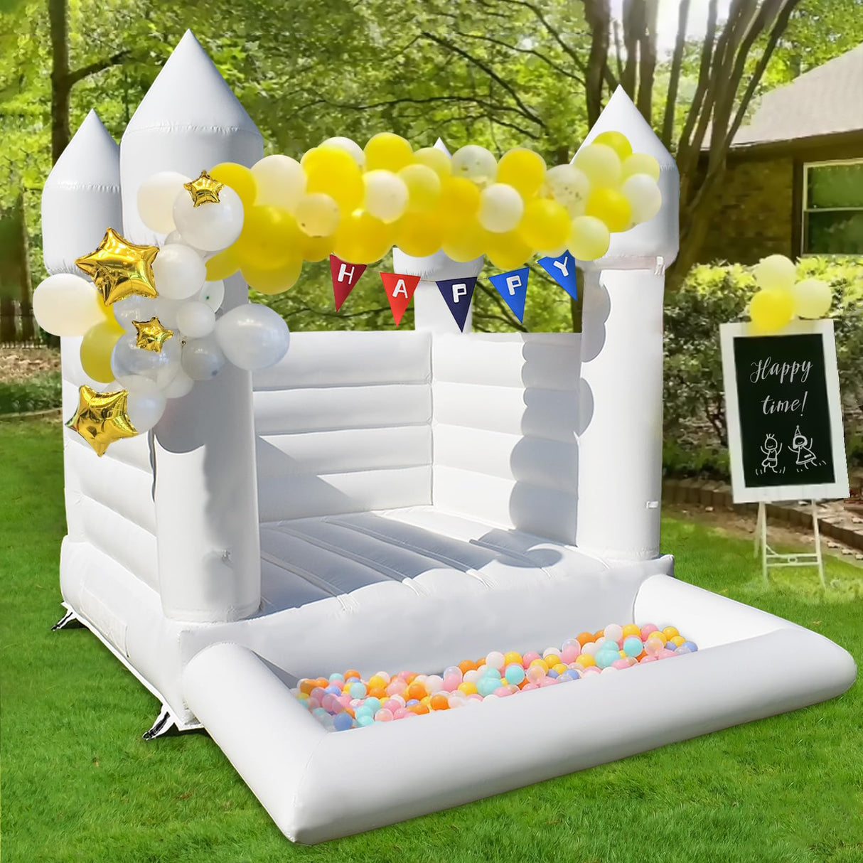 Inflatable White Bounce House for Kids,12x10x10ft Inflatable Bounce House with Ball Pit & Blower,Indoor/Outdoor PVC Jumping Bouncy Castle for Kids Birthday Party, Wedding, Backyard Yiersanwin