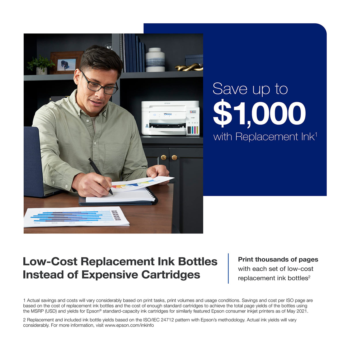 Epson EcoTank ET-4850 Wireless All-in-One Cartridge-Free Supertank Printer with Scanner, Copier, Fax, ADF and Ethernet – The Perfect Printer Office - White, Medium Epson