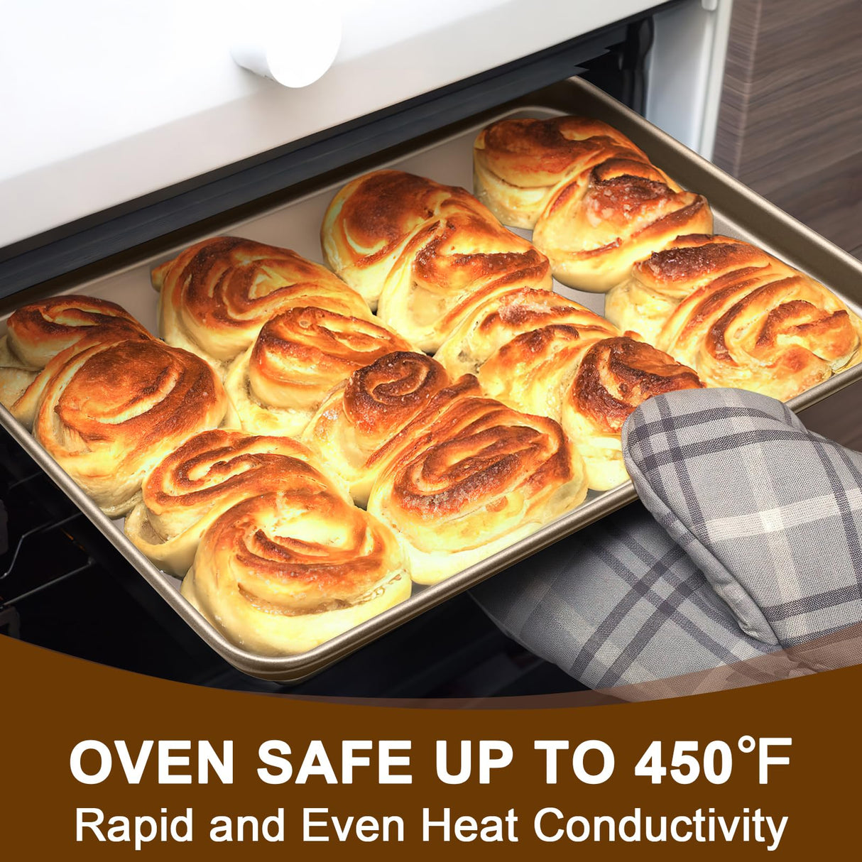 Baking Sheet Pan Set of 2, Wildone Commercial Cookie Sheets for Baking, Nonstick Carbon Steel Jelly Roll Pan Oven Tray 15x10 Inch, Heavy Duty & Easy Clean Wildone