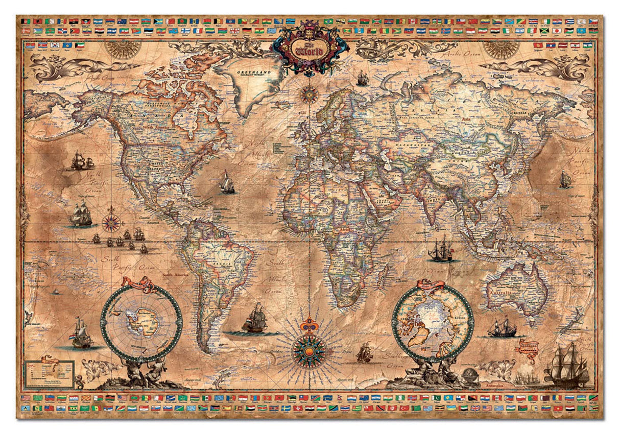 Educa Antique World Map 1000-Piece Puzzle, Brown, (15159) Educa