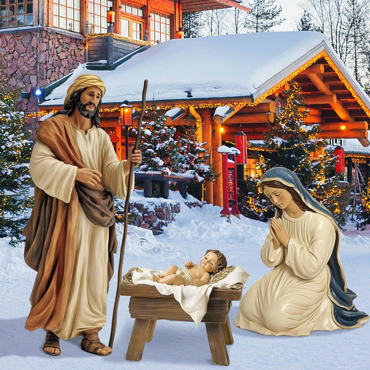MorningRo 3 Pcs Metal Outdoor Nativity Scene Set Large 48.9" Tall Holy Family Outdoor Decorations with Sturdy Stakes Jesus Joseph Mary Yard Signs for Easter Christmas Holiday Lawn Home Garden Decor MorningRo