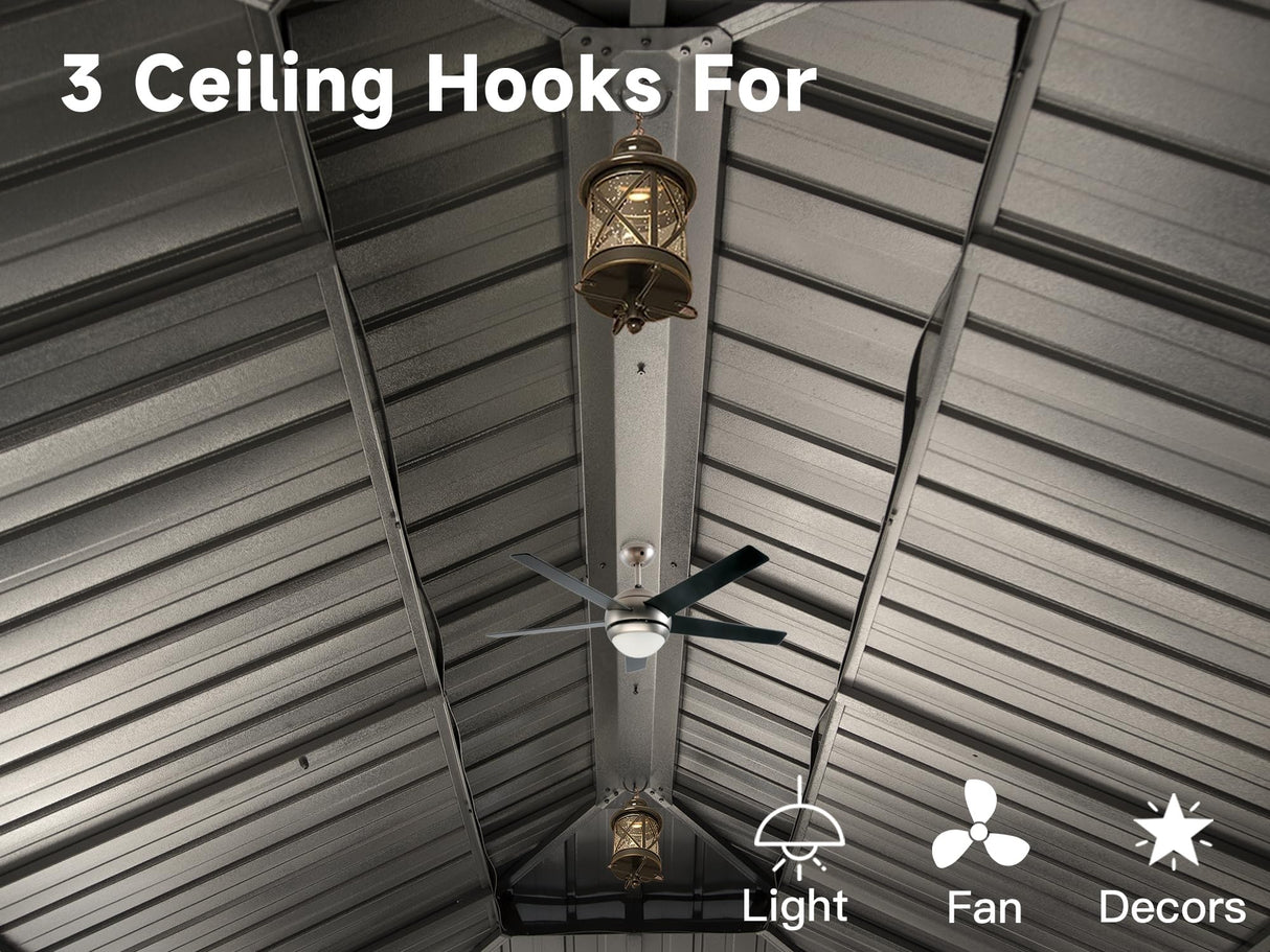 Domi 14' X 20' Hardtop Gazebo Outdoor Metal Gazebo Canopy with Galvanized Steel Double Roof, Aluminum Frame, Curtains and Netting for Patio, Deck, Garden, Grey domi outdoor living