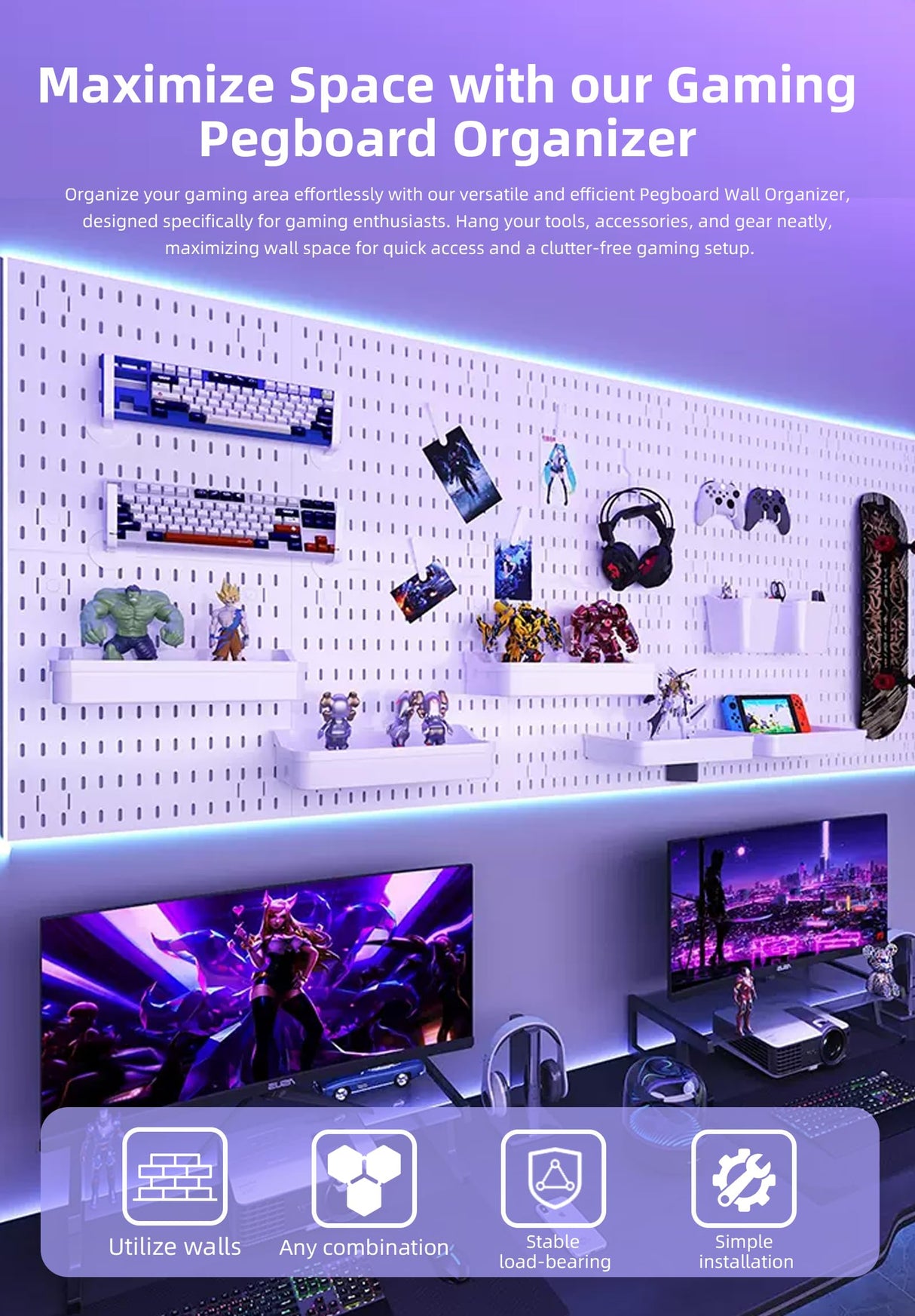 Zestify Revamp Your Space With A Versatile Pegboard Kit - Effortlessly Organize Home, Office, And Gaming Setup With Customizable Hanging Solutions (Black) Zestify