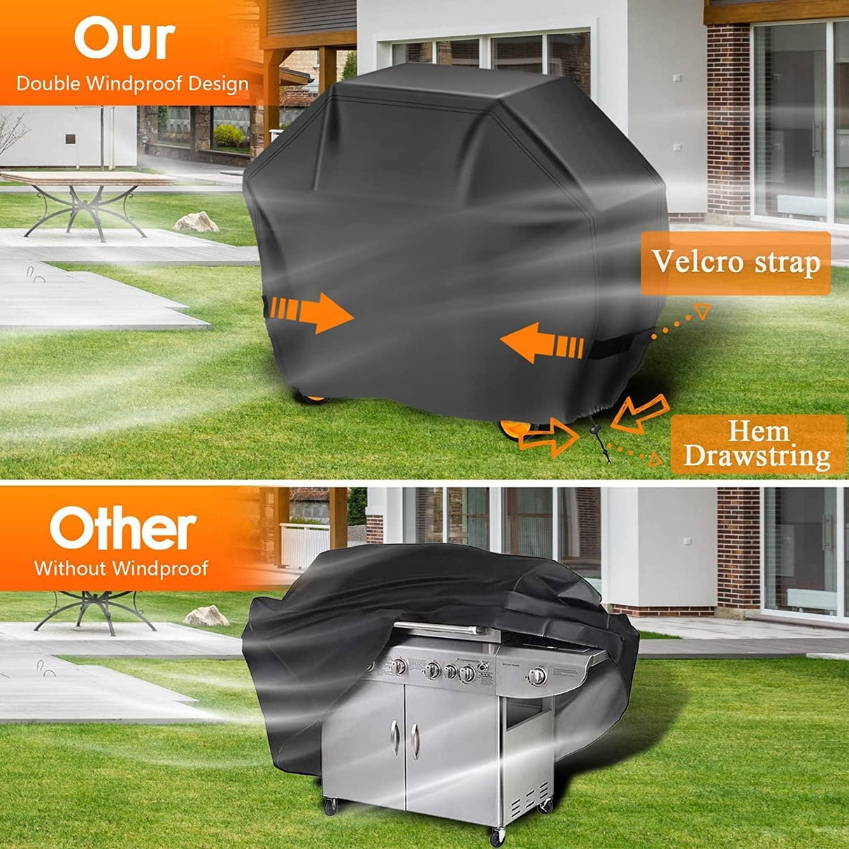 Aoretic Grill Cover 48inches Gas-BBQ Grill Cover for Outdoor Outside Grill Waterproof,Anti-UV Material with Hook-and-Loop & Adjustable Hem Drawstring for Weber Nexgrill Char-Broil Monument Dyna-Glo Aoretic