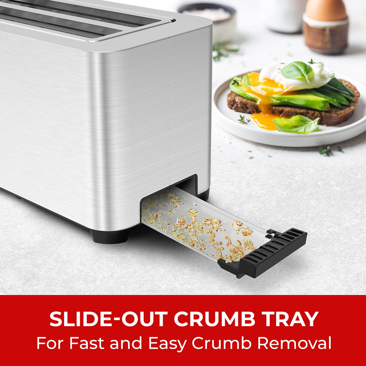 Mueller UltraToast Full Stainless Steel Toaster 4 Slice, Long Extra-Wide Slots with Removable Tray, Cancel/Defrost/Reheat Functions, 6 Browning Levels with LED Display, Kitchen Essentials & Gadgets Mueller