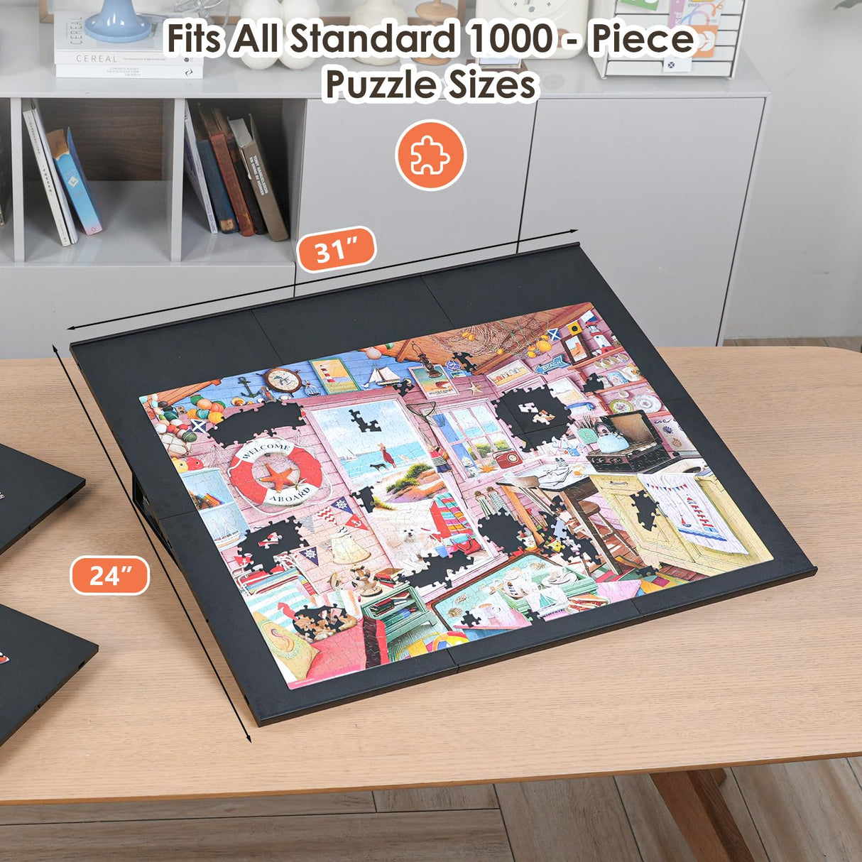 WELGEE 1000-Piecce Tilting Puzzle Board with Stand, 31” x 24” Lightweight Portable Puzzle Table for Adults & Seniors, DIY Customizable Puzzle Accessory Only 3.5 lbs (Black) WELGEE